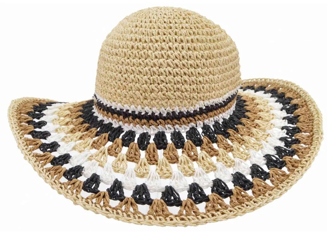 Linen and White Brim Floppy Sun Hat
