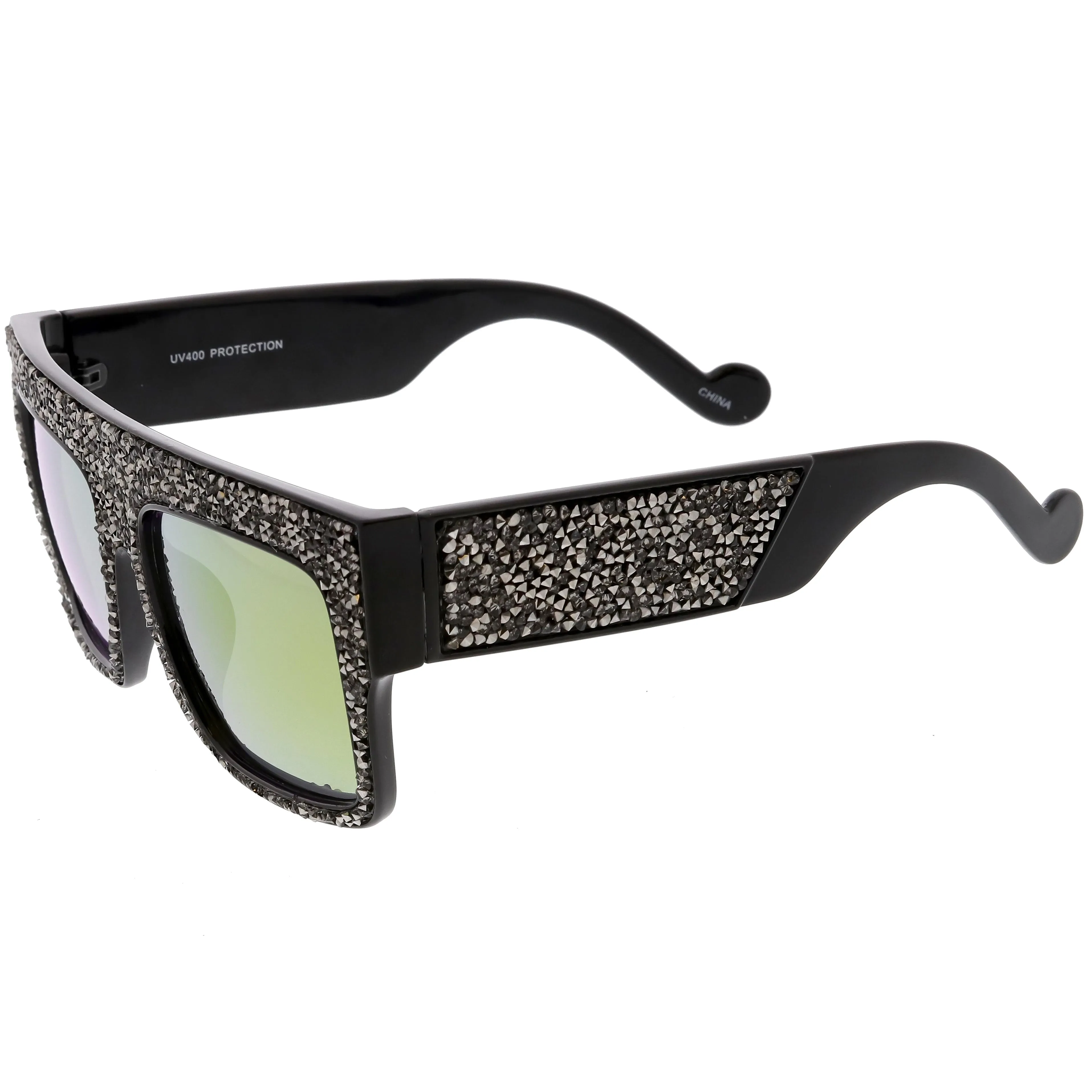 Women's Crystal Rhinestone Flat Top Mirrored Lens Sunglasses C880